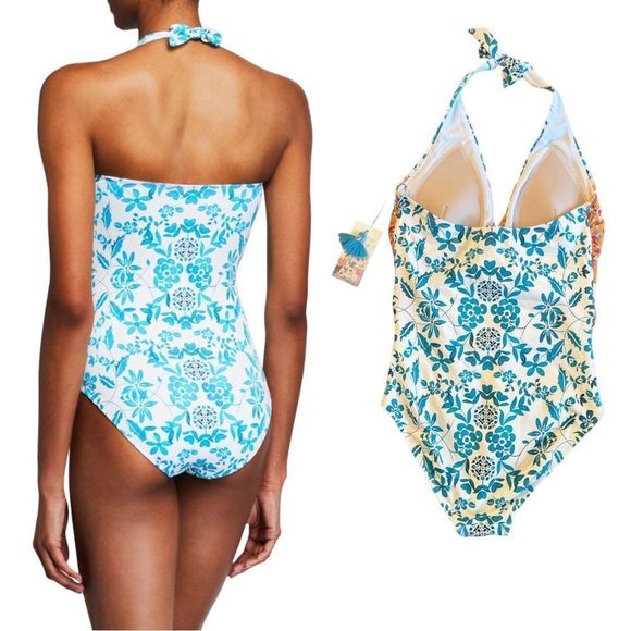 Johnny Was Floral Ellyo Twist Front One-Piece Swimsuit Teal Orange XS - Picture 3 of 13